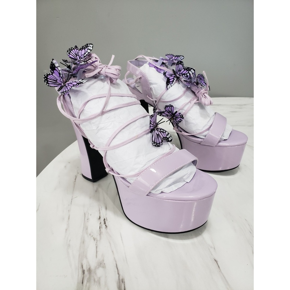 Dolls Kill Sugar Thrillz Pixie Queen Purple Butterfly Lace Up Heels Fairy Rave